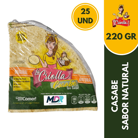 CASABE LA CRIOLLA 283 GR 100% YUKA - BULTO 25UND