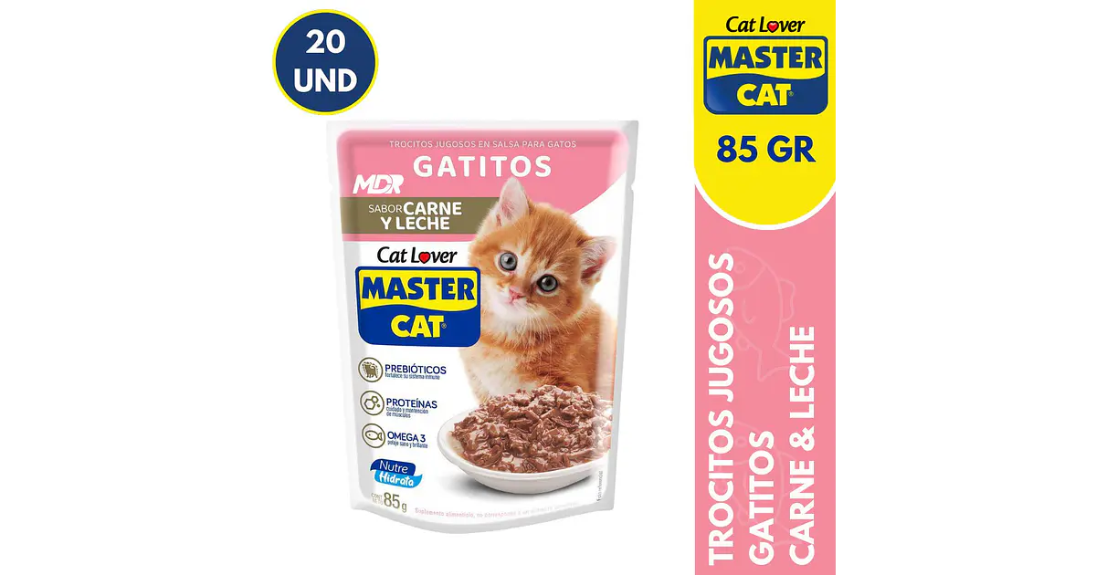 MASTER CAT SACHET GATITOS CARNE & LECHE 85GR - 20 UND
