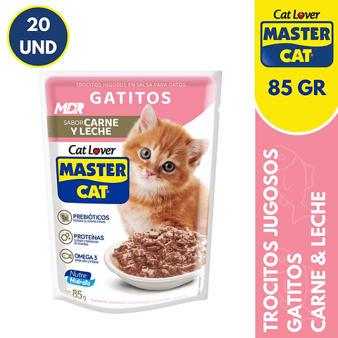 MASTER CAT SACHET GATITOS CARNE & LECHE 85GR - 20 UND