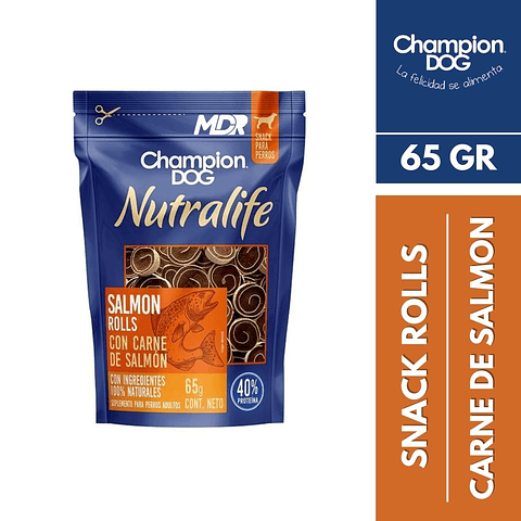 CHAMPION DOG NUTRALIFE SALMON ROLLS 65GR 