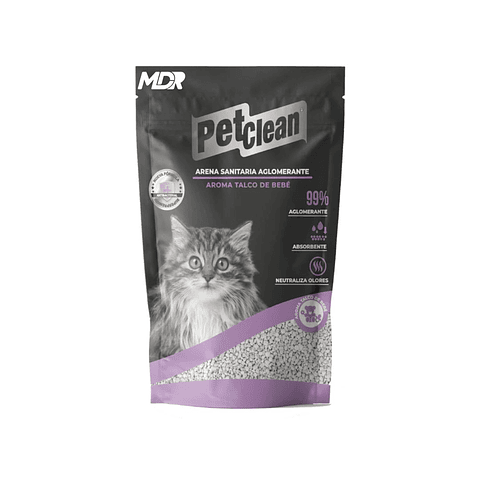 PET CLEAN ARENA SANITARIA AGLOMERANTE AROMA TALCO DE BEBE