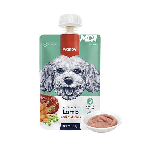 WANPY TASTY MEAT PASTE CORDERO, ZANAHORIA Y GUISANTES 90GR