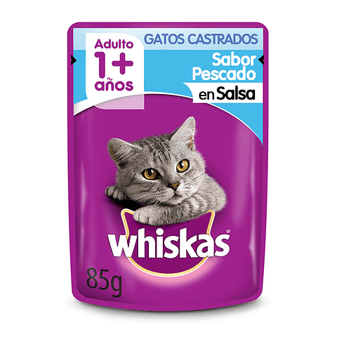 WHISKAS 1+ Adulto Castrados Pescados En Salsa De 85gr x20 UND