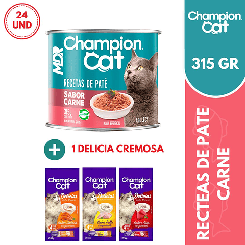 CHAMPION CAT RECETAS EN PATE LATAS CARNE 315GR - 24 UND 