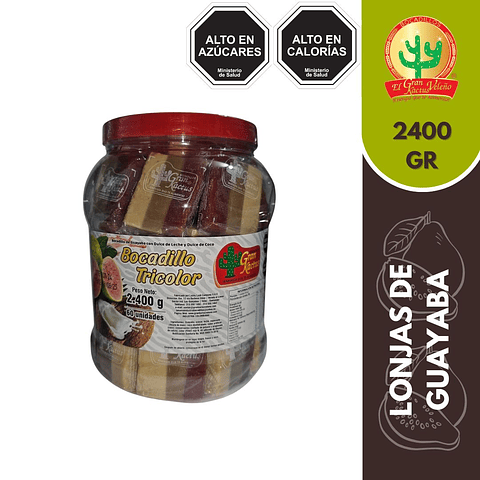 TARRO DE BOCADILLOS TRICOLOR GUAYABA, COCO Y MANJAR 60UND 2,4KG