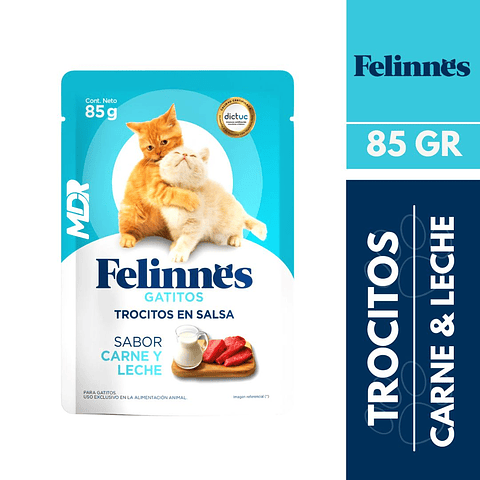 FELINNES TROCITOS EN SALSA SACHET GATITO CARNE Y LECHE 85GR x12 UND
