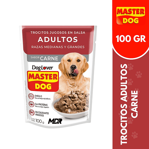MASTER DOG TROCITOS JUGOSOS ADULTO CARNE 100GR - 10 UND