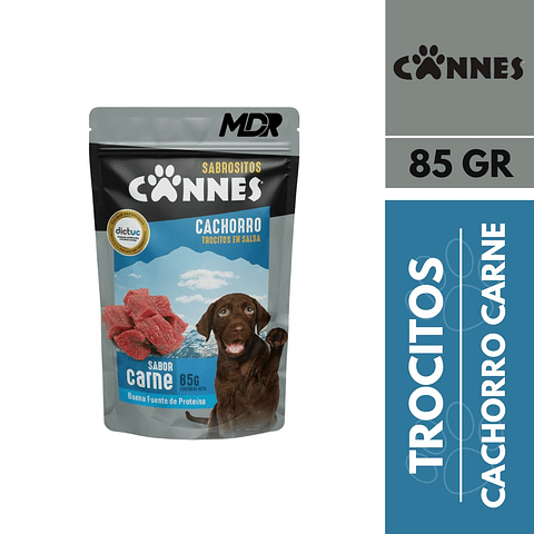 CANNES CACHORRO SACHET TROCITOS EN SALSA CARNE  100GR x12 UND