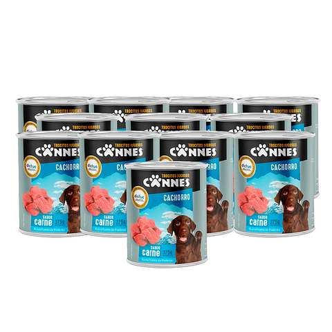 CANNES LATA TROCITOS JUGOSOS CACHORRO CARNE 375GR x12 UND