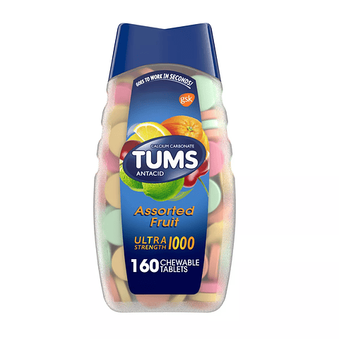 Tums Antiácido Concentración extra, Frutas surtidas 160 comprimidos masticables