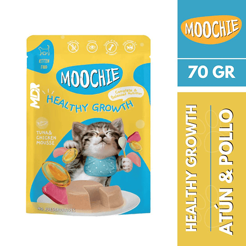 MOOCHIE SOBRE GATITO HEALTHY GROWTH ATÚN POLLO 70GR X12 UND
