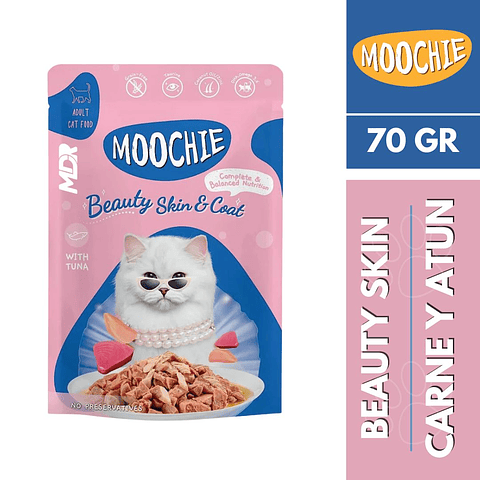 MOOCHIE SOBRE GATO BEAUTY SKIN CARNE Y ATÚN 70GR X12 UND