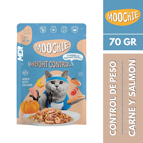 MOOCHIE SOBRE GATO WEIGHT CONTROL CARNE SALMÓN 70GR X12 UND