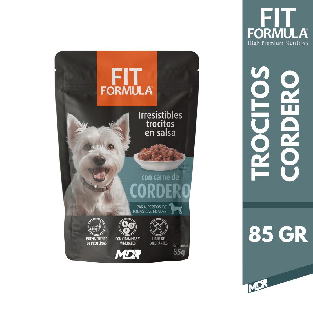 FIT FORMULA TROCITOS EN SALSA PERRO CARNE DE CORDERO 85G X24 UND 1