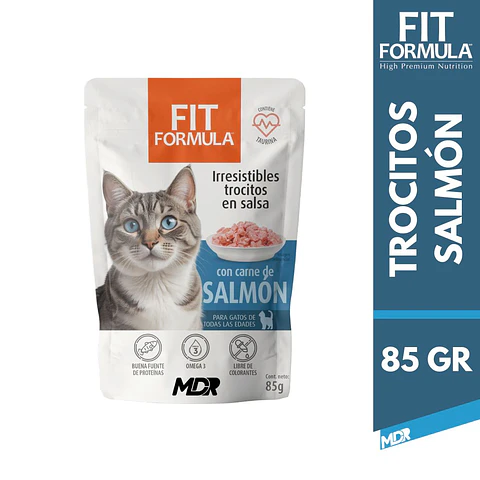 FIT FORMULA TROCITOS EN SALSA GATO CON SALMON 85GR X24 UND