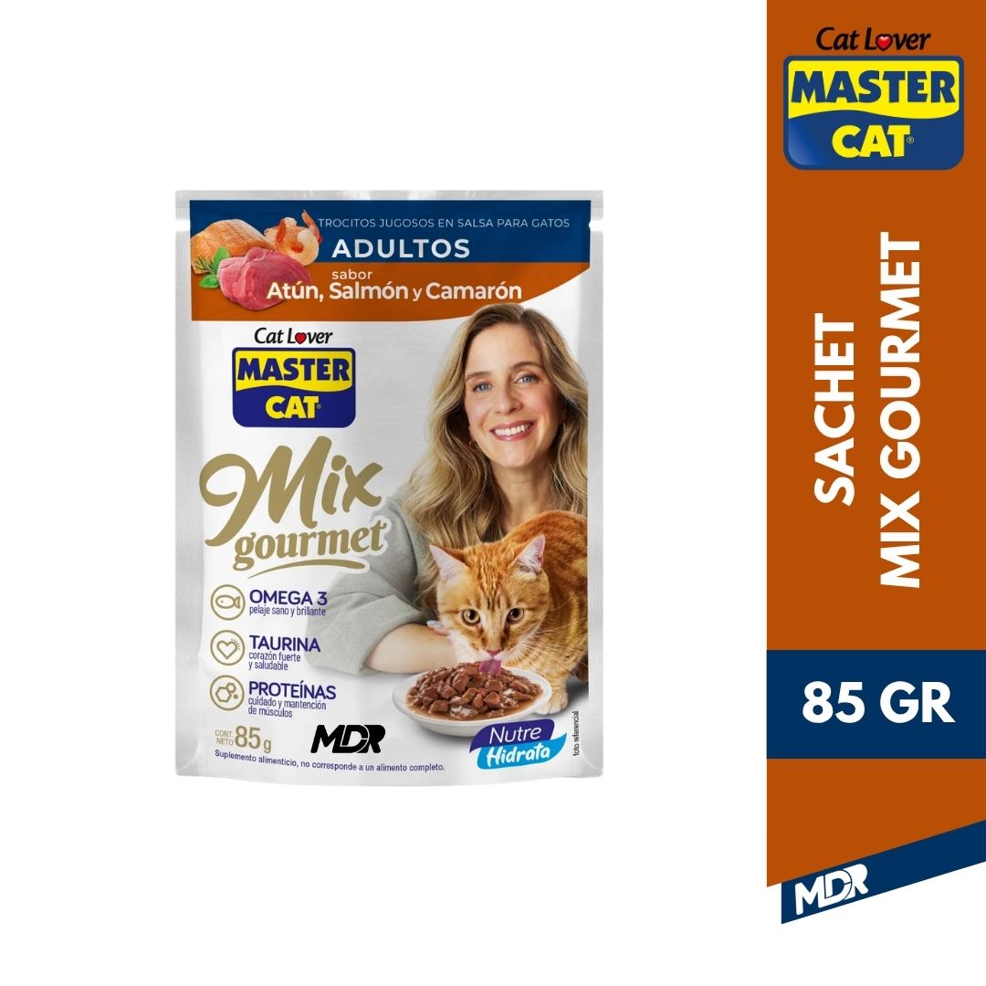 MASTER CAT SACHET ADULTO MIX ATÚN, SALMON Y CAMARON 85GR - 20 UND 1