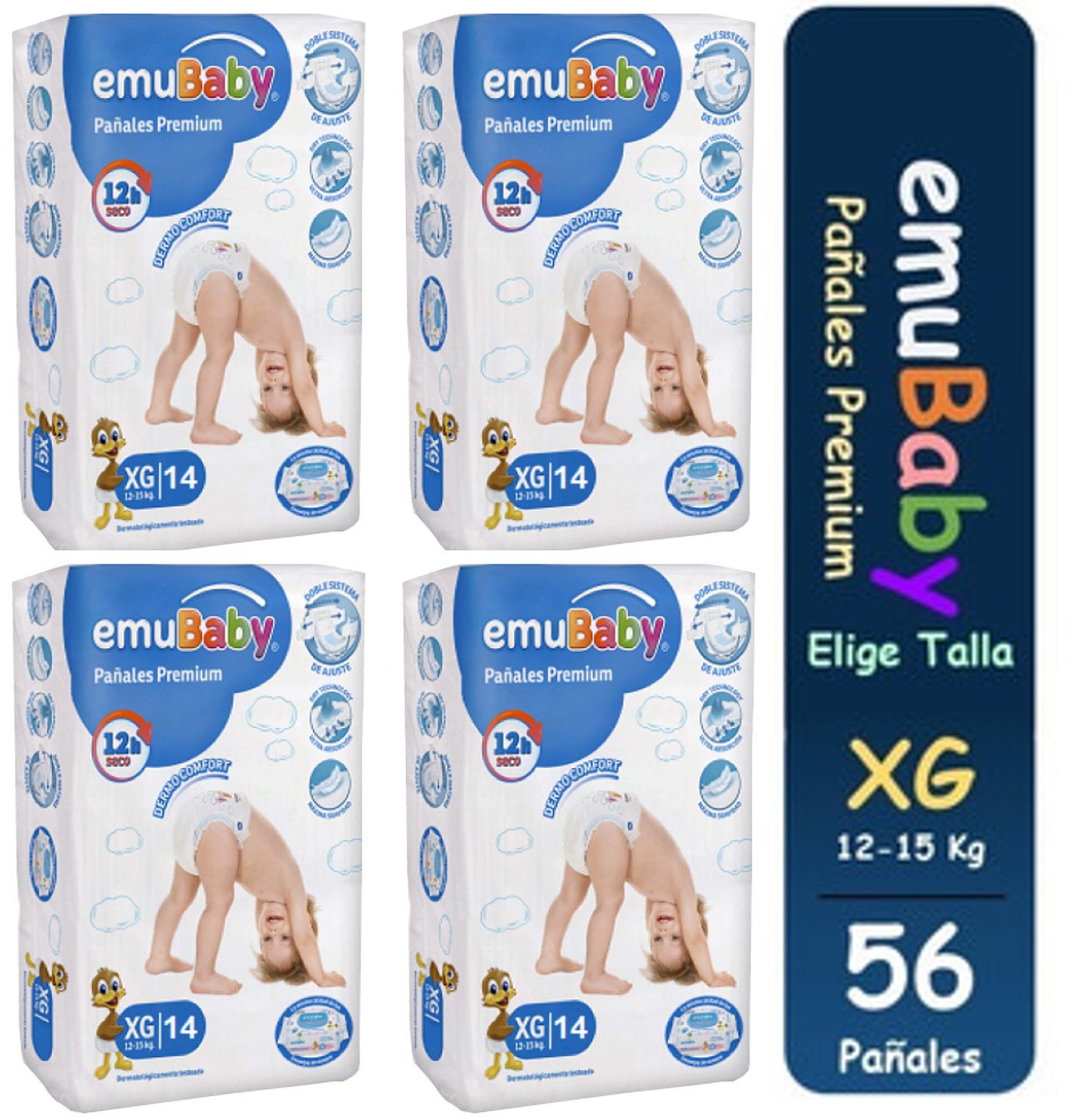 PAÑALES EMUBABY PREMIUM XG 56 UNIDADES 1