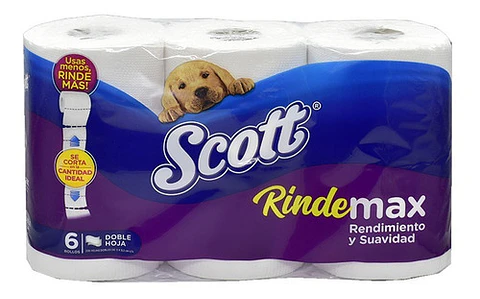 Papel Higiénico Scott Rindemax - Doble Hoja 6 Rollos Aprox