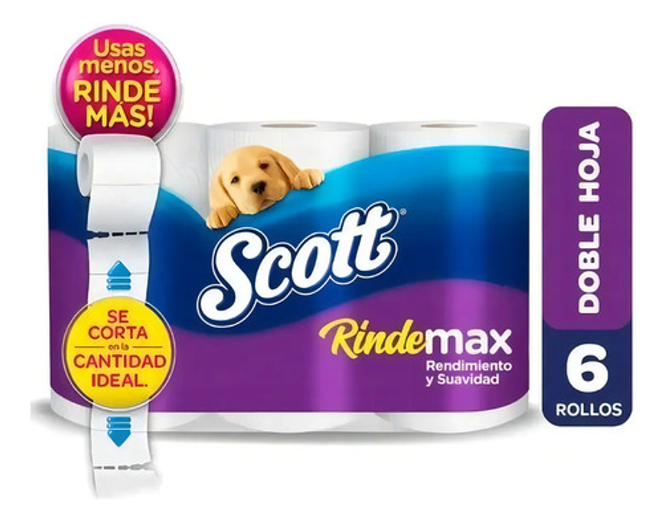 Papel Higiénico Scott Rindemax - Doble Hoja 6 Rollos Aprox 2