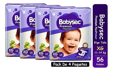 4pack Pañales Babysec Premium Tallas P M G Xg Xxg