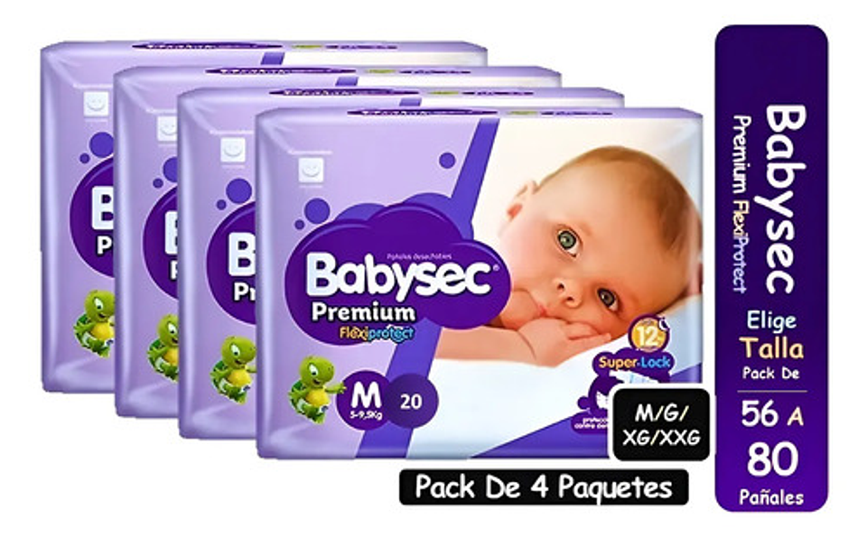 4pack Pañales Babysec Premium Tallas P M G Xg Xxg 6