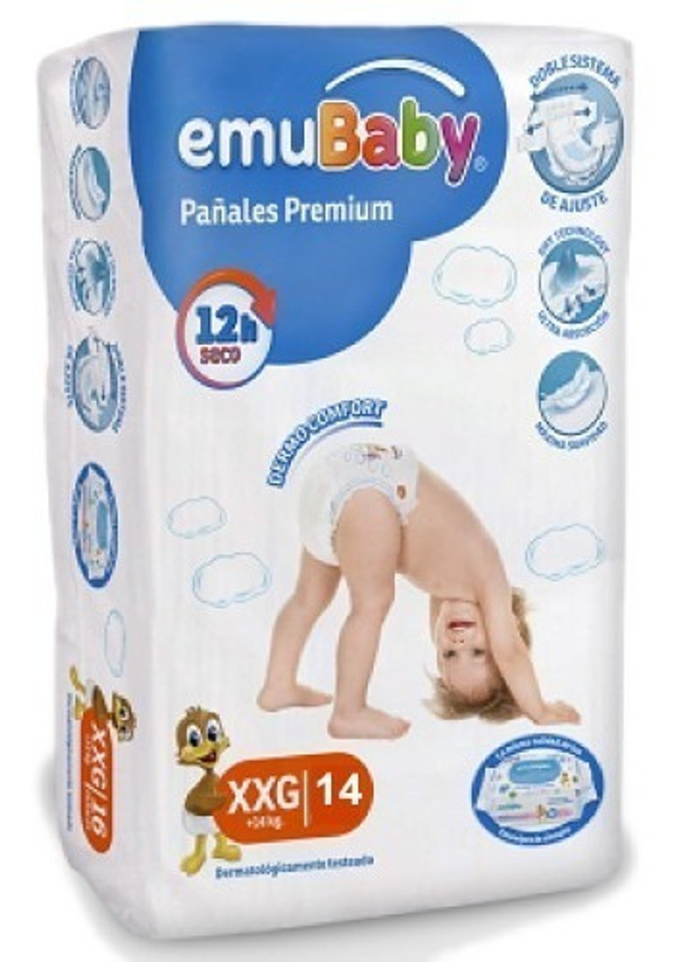 Pañales Emubaby Premium Xxg Pack 56 U Hipoalergénicos Reforzados Antifiltraciones Extra Extra Grande (xxg) Sin Género 2