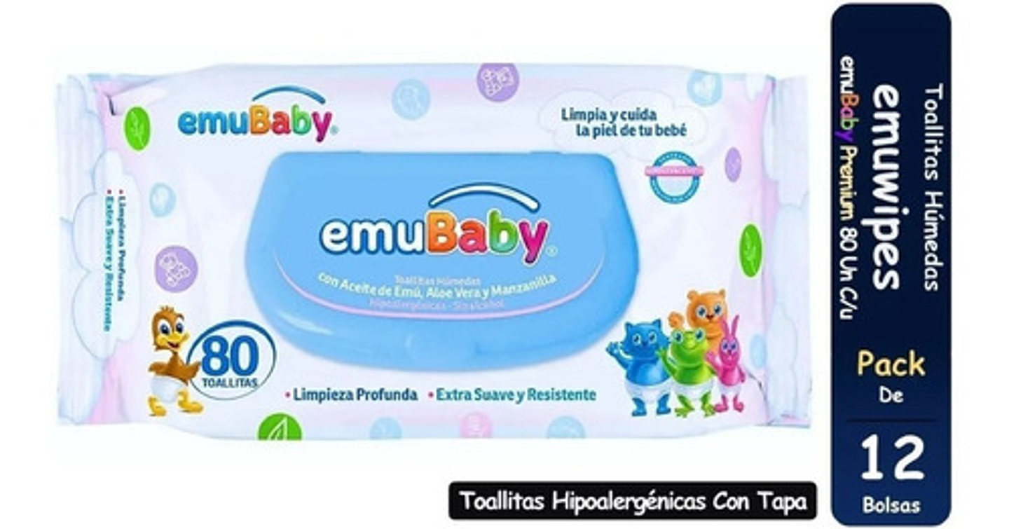 12pack Toallas Humedas Emubaby Premium Con Tapa 80 Unidades 2