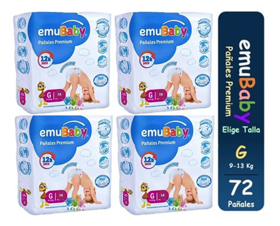 4pack Pañales Emubaby Premium Tallas P M G Xg Xxg 1