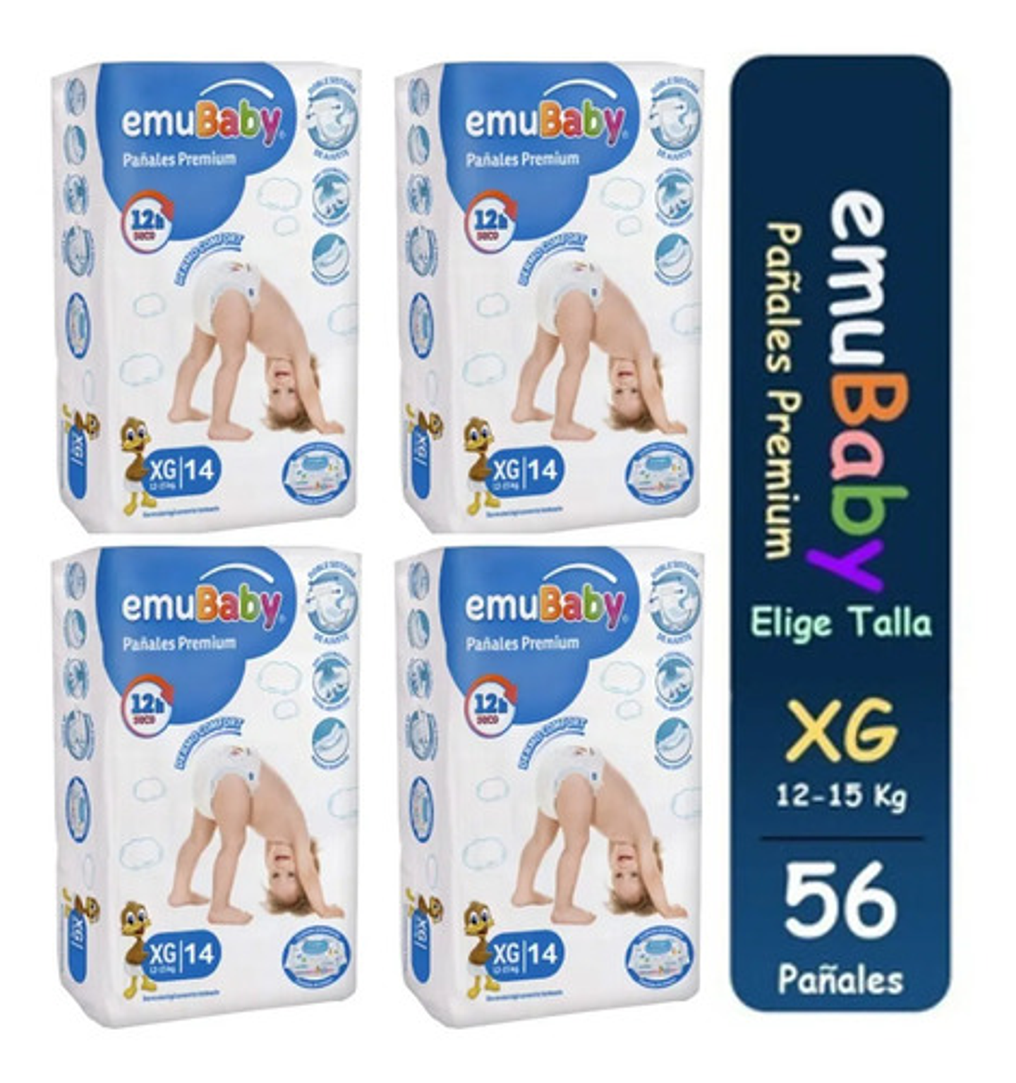 4pack Pañales Emubaby Premium Tallas P M G Xg Xxg 1