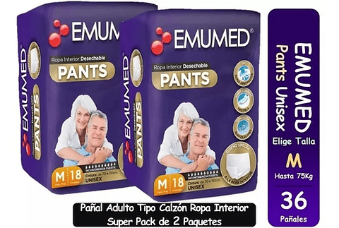 Pañal Adulto Ropa Interior Emumed Pants 2pack Talla M / G