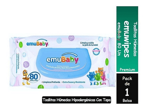 6pack Toallas Humedas Emubaby Premium Con Tapa 80 Unidades