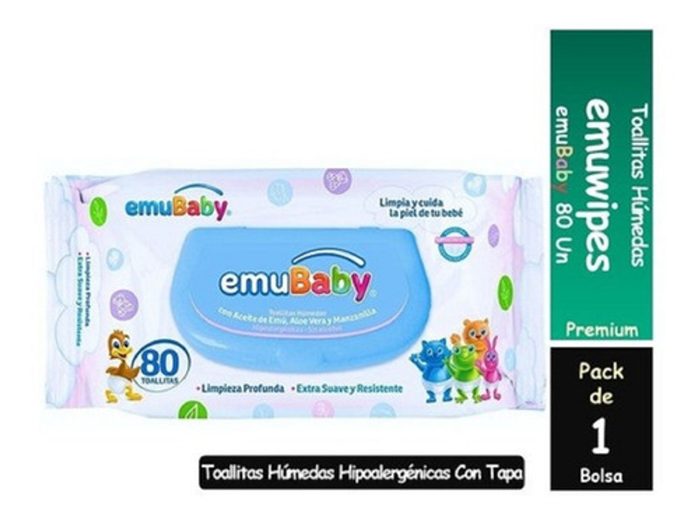 6pack Toallas Humedas Emubaby Premium Con Tapa 80 Unidades 2