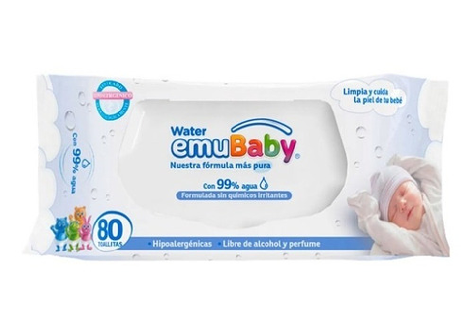 10pack Toallitas Húmedas Emubaby Water Premium 99% Agua 80un 2