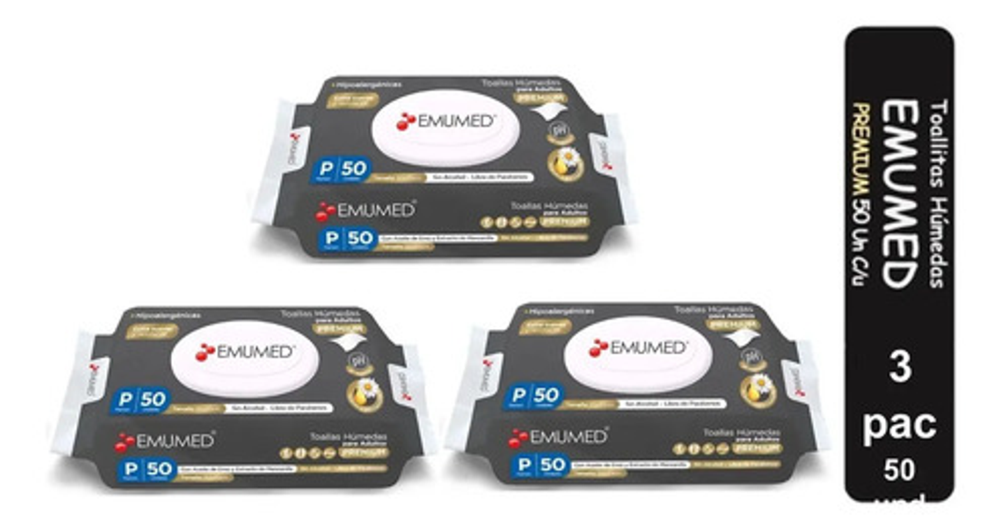 3pack Toallas Humedas Para Adultos Emumed Premium 50unidades 1