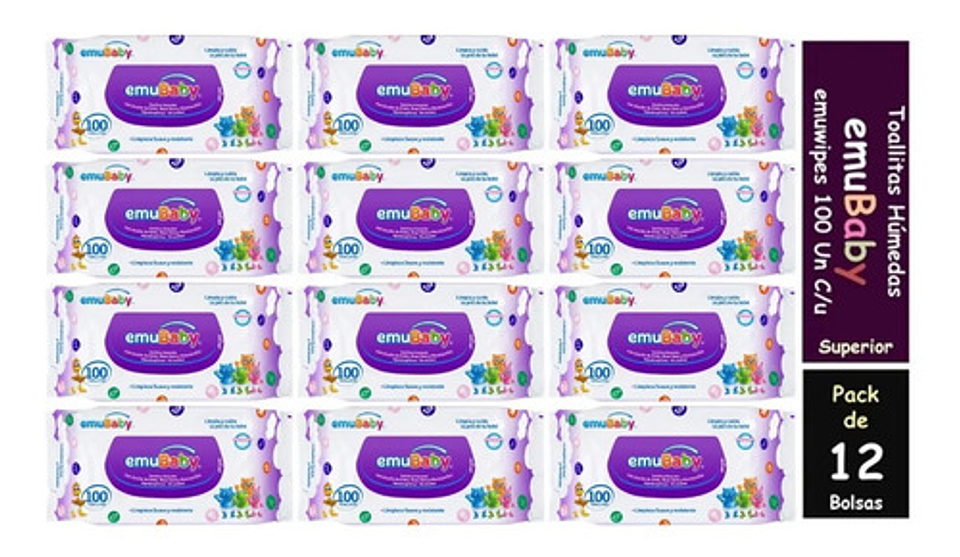 12pack Toallas Humedas Emubaby Superior De 100 Unidades 1