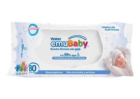 Toallitas Húmedas Emubaby Water Premium 99% Agua 80 Unidades