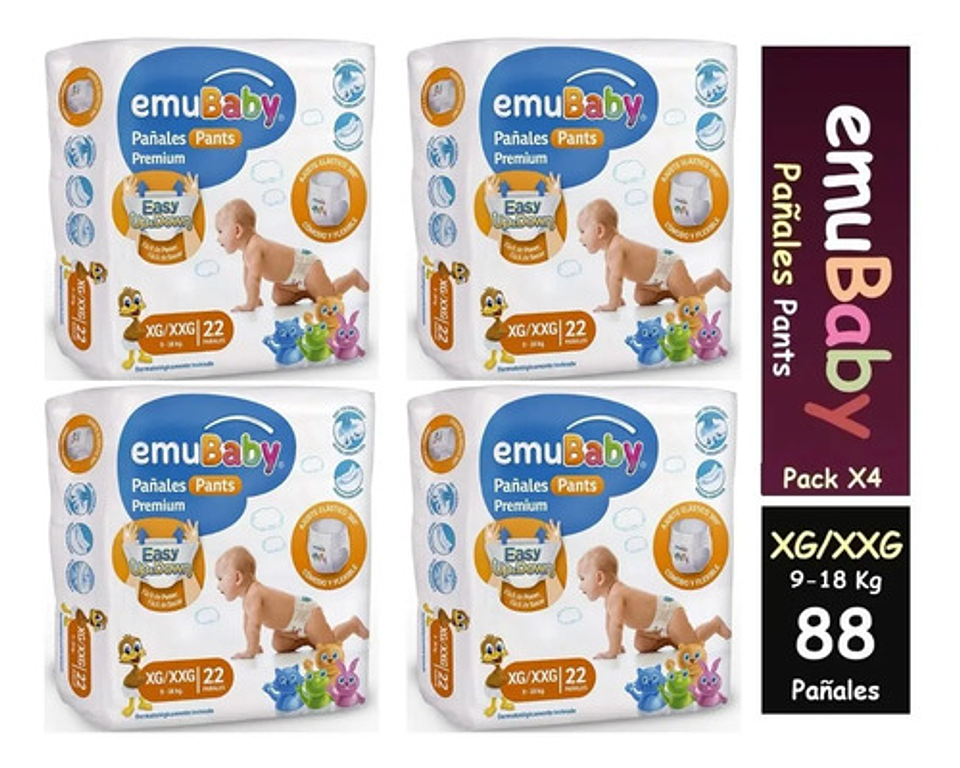 4pack Pañales Emubaby Pants Premium Pull Up Talla Xg 22unid 1