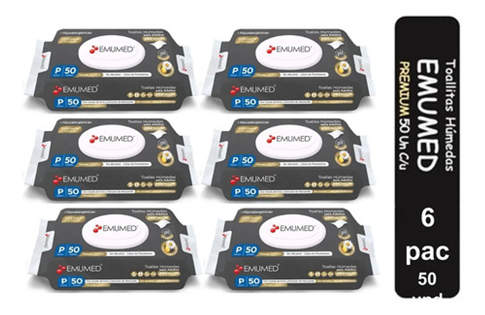 6pack Toallas Humedas Para Adultos Emumed Premium 50unidades 1