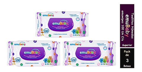 Toallitas Húmedas Emubaby Pack 3x100 Unidades Hipoalergénicas Sin Alcohol