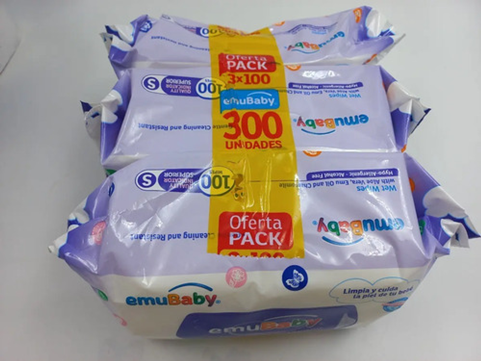 Toallitas Húmedas Emubaby Pack 3x100 Unidades Hipoalergénicas Sin Alcohol 3