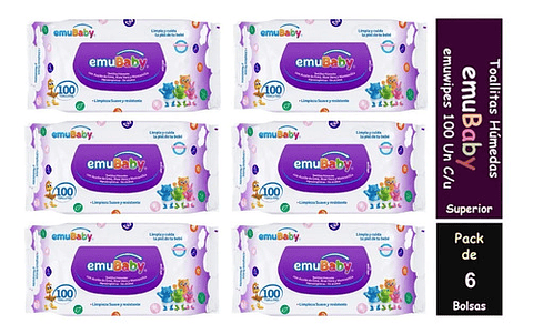 6pack Toallas Humedas Emubaby Superior De 100 Unidades