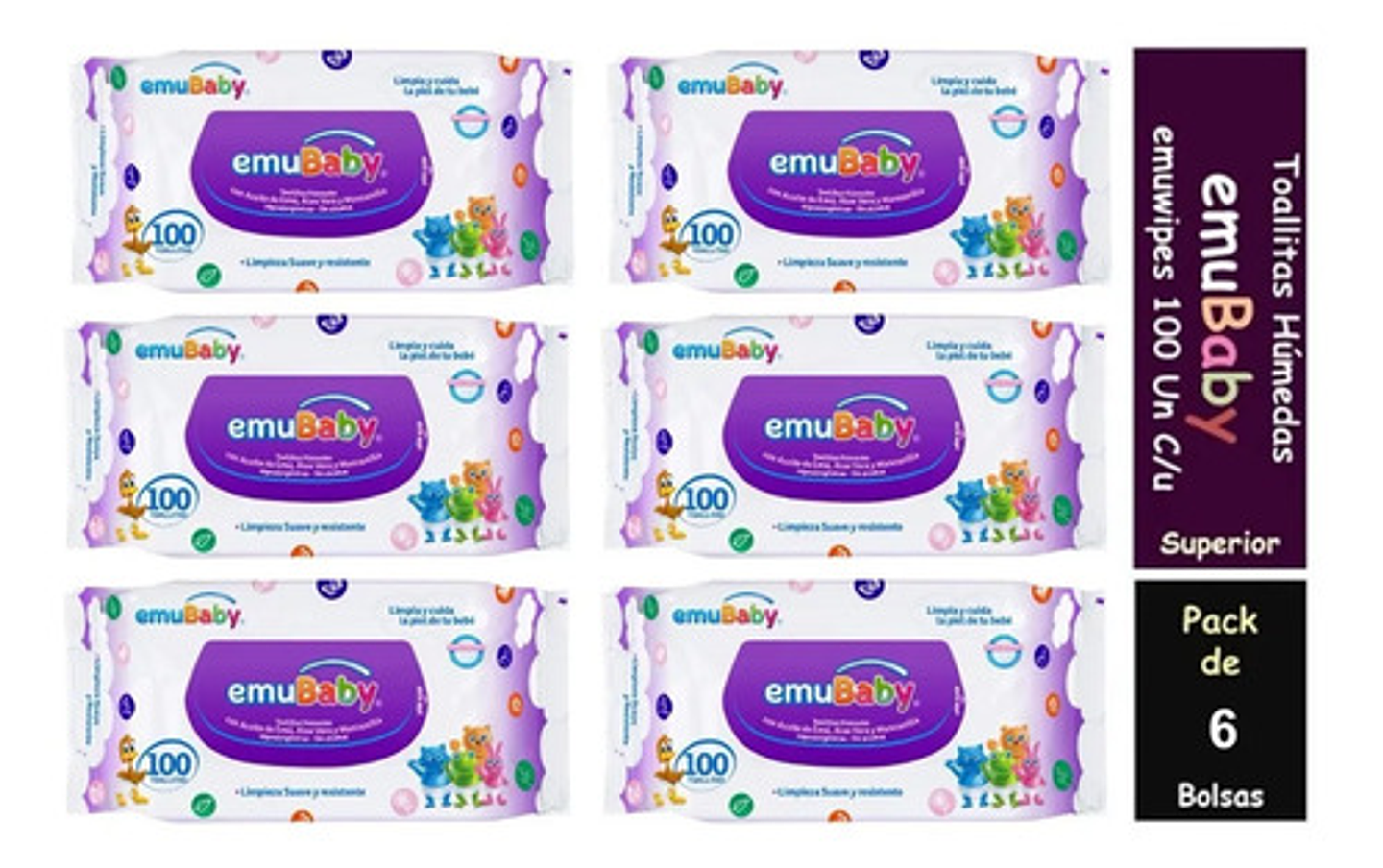 6pack Toallas Humedas Emubaby Superior De 100 Unidades 1