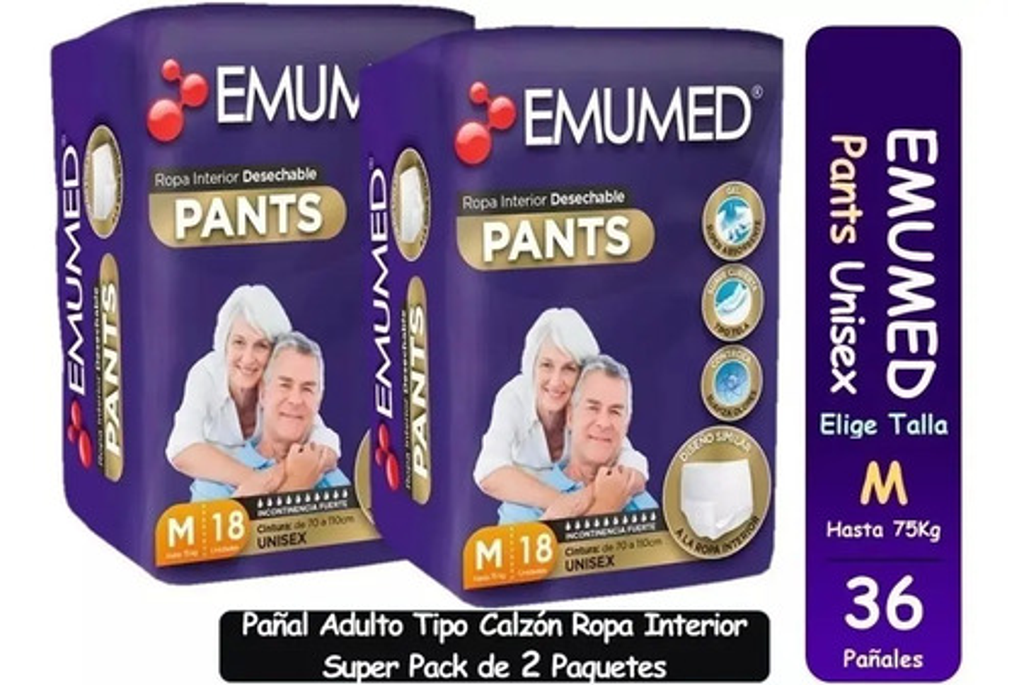 2pack Pañales Para Adultos Emumed Pants Tallas M G 36 Unid 1