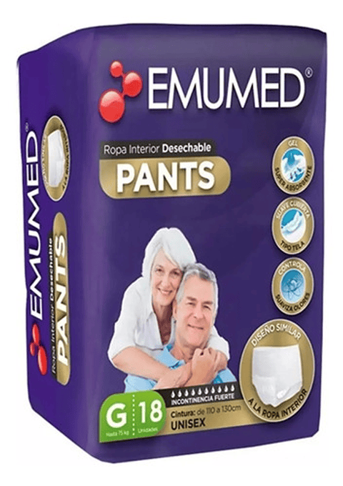 Pañales Para Adultos Emumed Pants Tallas M G 18 Unidades