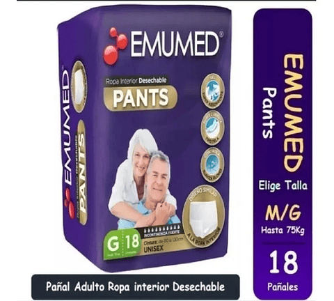 Pañales Para Adultos Emumed Pants Tallas M G 18 Unidades