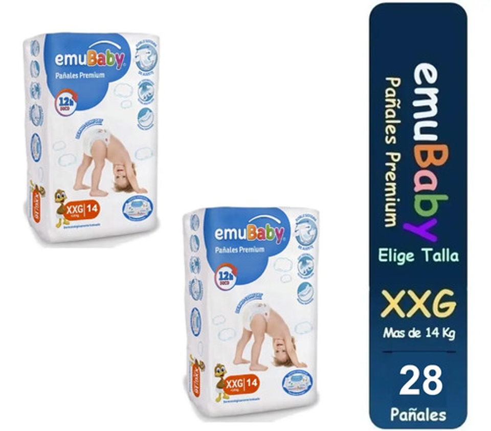 2pack Pañales Emubaby Premium Tallas P M G Xg Xxg 9