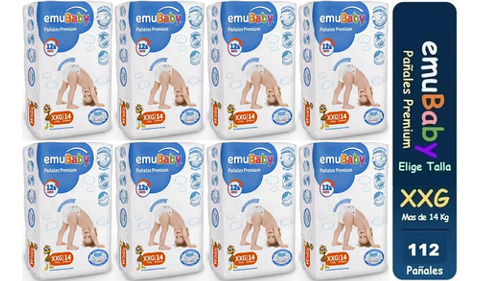 Pañales Emubaby Premium Pack X8 Paquetes Tallas P/m/g/xg/xxg 9
