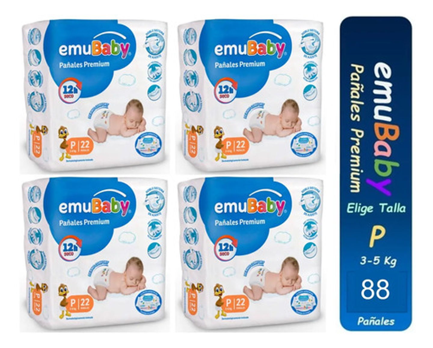 4pack Pañales Emubaby Premium Tallas P M G Xg Xxg Envio Full 1