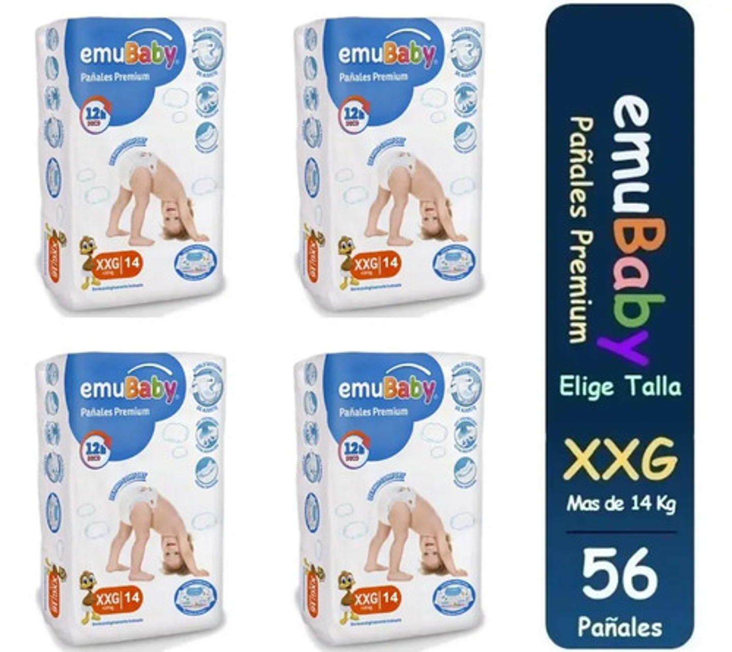 4pack Pañales Emubaby Premium Tallas P M G Xg Xxg Envio Full 8