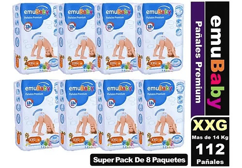 Pañales Emubaby Premium Xxg Ultra Absorción 14x8 Hipoalergénicos Extra Extra Grande (xxg) Sin Género